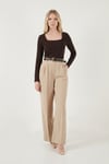 Lela Regular Fit Yüksek Bel Düz Paça Bayan Pantolon 6923875 VİZON