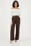 Lela Regular Fit Yüksek Bel Düz Paça Bayan Pantolon 6923875 KAHVE