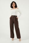 Lela Regular Fit Yüksek Bel Düz Paça Bayan Pantolon 6923875 KAHVE