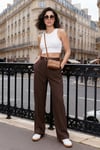 Lela Regular Fit Yüksek Bel Düz Paça Bayan Pantolon 6923875 KAHVE