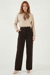 Lela Regular Fit Yüksek Bel Düz Paça Bayan Pantolon 6923873 KAHVE