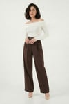 Lela Regular Fit Yüksek Bel Düz Paça Bayan Pantolon 6923875 KAHVE