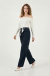 Lela Regular Fit Yüksek Bel Düz Paça Fular Kemerli Bayan Pantolon 6923860 LACİVERT