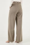 Lela Regular Fit Yüksek Bel Düz Paça Fular Kemerli Kadın Pantolon 6923860 HAKİ
