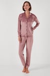 Lela Regular Fit Yumuşak Dokulu Parlak Kadife Ribanalı Kadın Pijama Takımı 6097110 PUDRA