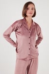 Lela Regular Fit Yumuşak Dokulu Parlak Kadife Ribanalı Kadın Pijama Takımı 6097110 PUDRA