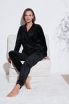 Lela Regular Fit Yumuşak Dokulu Parlak Kadife Ribanalı Kadın Pijama Takımı 6097110 SİYAH
