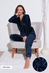 Lela Regular Fit Yumuşak Dokulu Parlak Kadife Ribanalı Kadın Pijama Takımı 6097110 LACİVERT