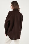 Lela Relaxed Fit Fular Detaylı Klasik Yaka Göğüs Cepli Bayan Gömlek 6925427 KAHVE