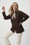 Lela Relaxed Fit Fular Detaylı Klasik Yaka Göğüs Cepli Bayan Gömlek 6925427 KAHVE