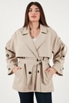 Lela Relaxed Fit Kruvaze Yaka Düğmeli Astarlı Bayan Trençkot 6839580 TAŞ