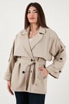 Lela Relaxed Fit Kruvaze Yaka Düğmeli Astarlı Bayan Trençkot 6839580 TAŞ