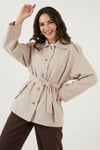Lela Relaxed Fit Kuşak Detaylı Klasik Yaka Bayan Trençkot 6927651 TAŞ