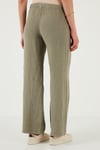 Lela Relaxed Fit Normal Bel Geniş Paça Çİft Cepli Keten Bayan Pantolon 668YP4991 HAKİ