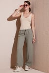 Lela Relaxed Fit Normal Bel Geniş Paça Çİft Cepli Keten Bayan Pantolon 668YP4991 HAKİ