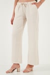 Lela Relaxed Fit Normal Bel Geniş Paça Çİft Cepli Keten Bayan Pantolon 668YP4991 TAŞ