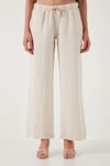 Lela Relaxed Fit Normal Bel Geniş Paça Çİft Cepli Keten Bayan Pantolon 668YP4991 TAŞ