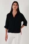 Lela Relaxed Fit Truvakar Kollu Arkası Uzun Bayan Gömlek 67033392S4 SİYAH