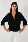 Lela Relaxed Fit Truvakar Kollu Arkası Uzun Bayan Gömlek 67033392S4 SİYAH