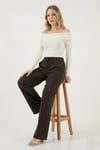 Lela Relaxed Fit Yüksek Bel Bol Paça Bağlamalı Bayan Pantolon 6923874 KAHVE