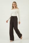 Lela Relaxed Fit Yüksek Bel Bol Paça Bağlamalı Bayan Pantolon 6923874 KAHVE