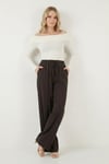 Lela Relaxed Fit Yüksek Bel Bol Paça Bağlamalı Bayan Pantolon 6923874 KAHVE