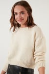 Lela Sıfır Yaka Örme Crop Bayan Kazak 4615142 KREM