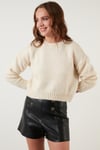 Lela Sıfır Yaka Örme Crop Bayan Kazak 4615142 KREM