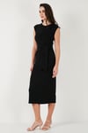 Lela Slim Fit Bisiklet Yaka Bağlama Detaylı Midi Bayan Elbise 5866164 SİYAH