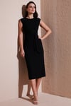 Lela Slim Fit Bisiklet Yaka Bağlama Detaylı Midi Bayan Elbise 5866164 SİYAH
