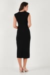 Lela Slim Fit Bisiklet Yaka Bağlama Detaylı Midi Bayan Elbise 5866164 SİYAH