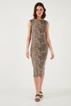 Lela Slim Fit Bisiklet Yaka Kolsuz Midi Boy Bayan Elbise 5866251 LEOPAR