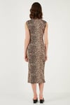 Lela Slim Fit Bisiklet Yaka Kolsuz Midi Boy Bayan Elbise 5866251 LEOPAR