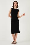 Lela Slim Fit Bisiklet Yaka Kolsuz Midi Boy Bayan Elbise 5866251 SİYAH