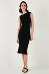 Lela Slim Fit Bisiklet Yaka Kolsuz Midi Boy Bayan Elbise 5866251 SİYAH