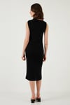 Lela Slim Fit Bisiklet Yaka Kolsuz Midi Boy Bayan Elbise 5866251 SİYAH