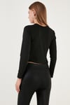 Lela Slim Fit Bisiklet Yaka Yanı Zincirli Crop Bayan Bluz 5865398 SİYAH