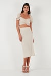 Lela Slim Fit Büzgü Detaylı Kalp Yaka Crop Bayan Bluz 5865601 TAŞ