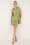 Lela Slim Fit Gömlek Yaka Bürümcük Mini Bayan Elbise 5865599 YAĞ YEŞİLİ