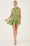 Lela Slim Fit Gömlek Yaka Bürümcük Mini Bayan Elbise 5865599 YAĞ YEŞİLİ