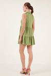 Lela Slim Fit Gömlek Yaka Bürümcük Mini Bayan Elbise 5865599 YAĞ YEŞİLİ