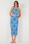 Lela Slim Fit İp Askılı Yırtmaçlı Midi Alt-Üst Bayan Takım 5869021 MAVİ