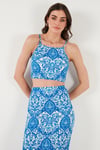 Lela Slim Fit İp Askılı Yırtmaçlı Midi Alt-Üst Bayan Takım 5869021 MAVİ