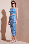 Lela Slim Fit İp Askılı Yırtmaçlı Midi Alt-Üst Bayan Takım 5869021 MAVİ