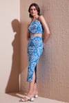 Lela Slim Fit İp Askılı Yırtmaçlı Midi Alt-Üst Bayan Takım 5869021 MAVİ