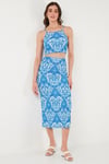Lela Slim Fit İp Askılı Yırtmaçlı Midi Alt-Üst Bayan Takım 5869021 MAVİ