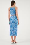 Lela Slim Fit İp Askılı Yırtmaçlı Midi Alt-Üst Bayan Takım 5869021 MAVİ