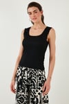Lela Slim Fit Kalın Askılı Dantelli Kare Yaka Bürümcük Kadın Atlet 5864979 SİYAH