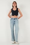 Lela Slim Fit Kalp Yaka Düğmeli Kalın Askılı Crop Kadın Yelek 5865497 LACİVERT ÇİZGİLİ