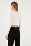 Lela Slim Fit Kalp Yaka Önü Büzgülü Crop Bayan Bluz 5865401 BEYAZ